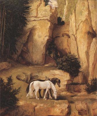 Moritz von Schwind A Hermit Leading Horses to the Trough (mk22) Norge oil painting art